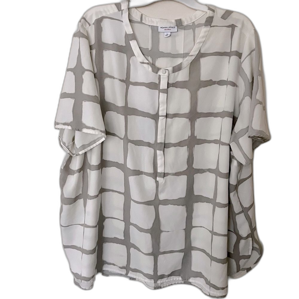 Adam Lippes x Target Window Pane Print Button Down Popover Loose Swingy Top 3X - Picture 4 of 6